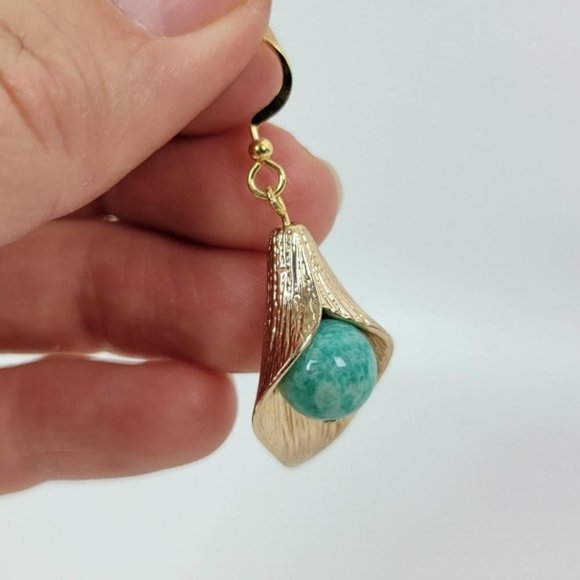 Amazonite Calla Lily Flower Earrings - Picture 4 of 7